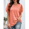 imageATHMILE Womens Summer Tops Pleated Crew Neck T Shirts Swiss Dot Puff Sleeve Loose Casual Blouses Trendy Date OutfitsCoral Pink