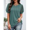 imageATHMILE Womens Summer Tops Pleated Crew Neck T Shirts Swiss Dot Puff Sleeve Loose Casual Blouses Trendy Date OutfitsGreen Teal