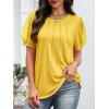 imageATHMILE Womens Summer Tops Pleated Crew Neck T Shirts Swiss Dot Puff Sleeve Loose Casual Blouses Trendy Date OutfitsLemon Yellow