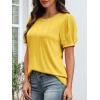 imageATHMILE Womens Summer Tops Pleated Crew Neck T Shirts Swiss Dot Puff Sleeve Loose Casual Blouses Trendy Date OutfitsLemon Yellow