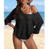 imageATHMILE Womens Sweater Spring Summer Crochet Hollow Out 34 Sleeve Pullover Sweater Off Shoulder Sweater 2025Black