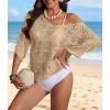 imageATHMILE Womens Sweater Spring Summer Crochet Hollow Out 34 Sleeve Pullover Sweater Off Shoulder Sweater 2025Camel