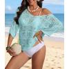imageATHMILE Womens Sweater Spring Summer Crochet Hollow Out 34 Sleeve Pullover Sweater Off Shoulder Sweater 2025Light Blue