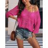 imageATHMILE Womens Sweater Spring Summer Crochet Hollow Out 34 Sleeve Pullover Sweater Off Shoulder Sweater 2025Rose Red