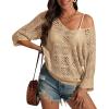 imageATHMILE Off The Shoulder Tops for Women Spring Summer Crochet Hollow Out 34 Sleeve Pullover Sweater Beach Vacation ClothesCamel
