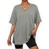 imageATHMILE Oversized Tshirts for Women Summer 2026 V Neck Casual Workout Plus Size Tops Spring Fashion Cute Basic Trendy OutfitsGrey