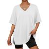 imageATHMILE Oversized Tshirts for Women Summer 2026 V Neck Casual Workout Plus Size Tops Spring Fashion Cute Basic Trendy OutfitsWhite