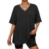 imageATHMILE Oversized Tshirts for Women Summer Beach 2025 V Neck Casual Tunic Tops Spring Fashion Cute Basic Trendy OutfitsBlack