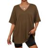 imageATHMILE Oversized Tshirts for Women Summer Beach 2025 V Neck Casual Tunic Tops Spring Fashion Cute Basic Trendy OutfitsBrown