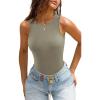 imageATHMILE Tank Top Body Suits Women Sexy Crew Neck Racerback Halter Ribbed Sleeveless Bodysuit for WomenGrey Green