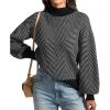 imageATHMILE Womens Fashion Turtleneck Sweater Long Sleeve Plaid Ribbed Knit Loose Pullover Tops Trendy Office OutfitsDim