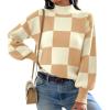 imageATHMILE Womens Fashion Turtleneck Sweater Long Sleeve Plaid Ribbed Knit Loose Pullover Tops Trendy Office OutfitsKhakiplaid
