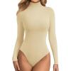 imageATHMILE Womens Mock Turtle Neck Long Sleeve Tops Bodysuit JumpsuitApricot