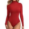 imageATHMILE Womens Mock Turtle Neck Long Sleeve Tops Bodysuit JumpsuitRed