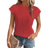 imageATHMILE Womens Short Sleeve Summer Tops Crewneck Textured Shirts Basic T Shirt Casual Work BlousesRed