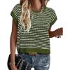 imageATHMILE Womens Short Sleeve Sweater Spring Summer Striped Round Neck Pullover Cap Sleeve Knit Cute Fashion Vest TopsArmy Green