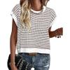 imageATHMILE Womens Short Sleeve Sweater Spring Summer Striped Round Neck Pullover Cap Sleeve Knit Cute Fashion Vest TopsBrown