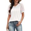 imageATHMILE Womens Summer Tops Pleated Crew Neck T Shirts Swiss Dot Puff Sleeve Loose Casual Blouses Trendy Date OutfitsWhite