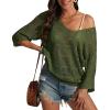 imageATHMILE Womens Sweater Spring Summer Crochet Hollow Out 34 Sleeve Pullover Sweater Off Shoulder Sweater 2025Army Green