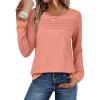 imageATHMILE Womens Tops Trendy Long Sleeve Shirts for Women Loose Fit Dressy Casual Blouses Pleated Tunic Tops for LeggingsCoral