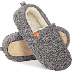 imageATHMILE Fuzzy Slippers for Women House Slippers Memory Foam Curly Loafer with Polar Fleece Lining Indoor Outdoor GreyGrey