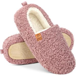 imageATHMILE Fuzzy Slippers for Women House Slippers Memory Foam Curly Loafer with Polar Fleece Lining Indoor Outdoor GreyPink