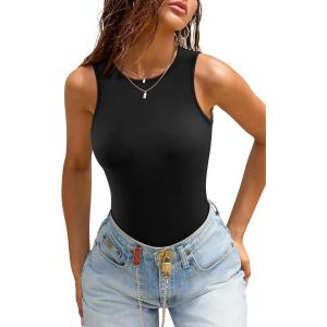 imageATHMILE Tank Top Body Suits Women Sexy Crew Neck Racerback Halter Ribbed Sleeveless Bodysuit for WomenBlack