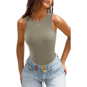 imageATHMILE Tank Top Body Suits Women Sexy Crew Neck Racerback Halter Ribbed Sleeveless Bodysuit for WomenGrey Green