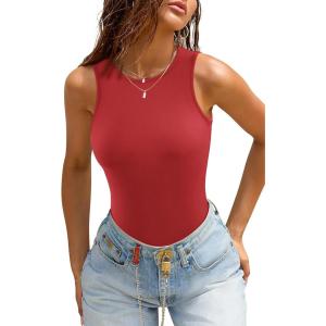imageATHMILE Tank Top Body Suits Women Sexy Crew Neck Racerback Halter Ribbed Sleeveless Bodysuit for WomenRed