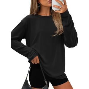 imageATHMILE Womens Oversized Long Sleeve T Shirts Basic Crewneck Tee Fall Tops Casual Workout Fashion Casual Y2K ClothesBlack