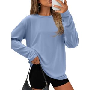 imageATHMILE Womens Oversized Long Sleeve T Shirts Basic Crewneck Tee Fall Tops Casual Workout Fashion Casual Y2K ClothesBlue