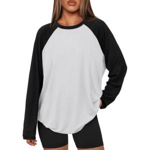 imageATHMILE Womens Oversized Long Sleeve T Shirts Basic Crewneck Tee Fall Tops Casual Workout Fashion Casual Y2K ClothesCwhite Black
