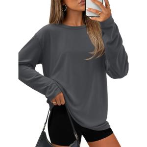 imageATHMILE Womens Oversized Long Sleeve T Shirts Basic Crewneck Tee Fall Tops Casual Workout Fashion Casual Y2K ClothesDeep Grey