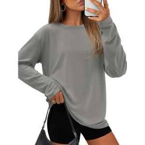 imageATHMILE Womens Oversized Long Sleeve T Shirts Basic Crewneck Tee Fall Tops Casual Workout Fashion Casual Y2K ClothesGrey
