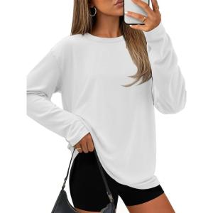 imageATHMILE Womens Oversized Long Sleeve T Shirts Basic Crewneck Tee Fall Tops Casual Workout Fashion Casual Y2K ClothesWhite