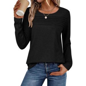 imageATHMILE Womens Tops Trendy Long Sleeve Shirts for Women Loose Fit Dressy Casual Blouses Pleated Tunic Tops for LeggingsBlack