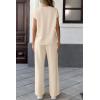 imageATHMILE Two Piece Sets for Women Casual Summer Travel Outfits Cap Sleeve Vacation Cap Sleeve Wide Leg Pants Lounge SetBeige