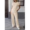 imageATHMILE Two Piece Sets for Women Casual Summer Travel Outfits Cap Sleeve Vacation Cap Sleeve Wide Leg Pants Lounge SetBeige