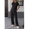 imageATHMILE Two Piece Sets for Women Casual Summer Travel Outfits Cap Sleeve Vacation Cap Sleeve Wide Leg Pants Lounge SetBlack