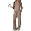 imageATHMILE Two Piece Sets for Women Casual Summer Travel Outfits Cap Sleeve Vacation Cap Sleeve Wide Leg Pants Lounge SetCoffee