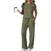 imageATHMILE Two Piece Sets for Women Casual Summer Travel Outfits Cap Sleeve Vacation Cap Sleeve Wide Leg Pants Lounge SetGreen