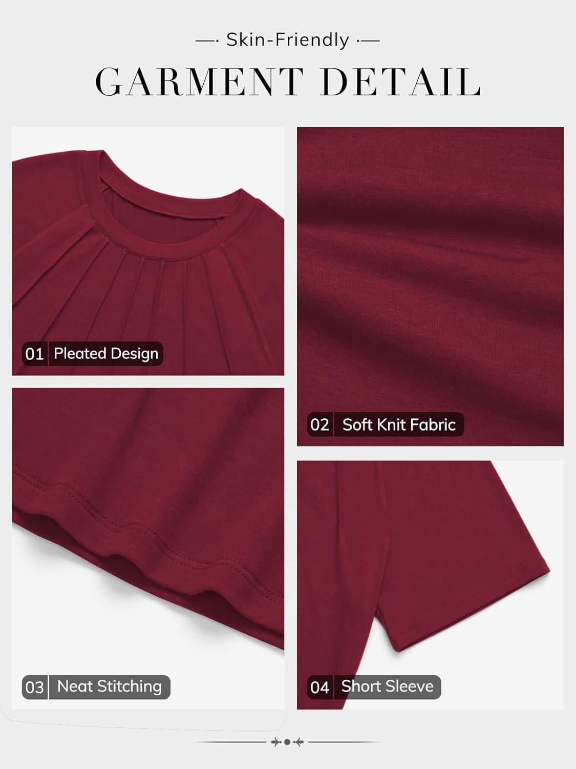 imageATHMILE Womens Short Sleeve Shirts Trendy Dressy Tops Business Casual Tee Fashion Knitted Blouses Y2k Outfits 2025Wine Red