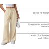 imageATHMILE Womens Wide Leg Sweatpants High Waisted Baggy Pants Fashion Teen Girl Drawstring Athletic JoggersApricot