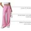 imageATHMILE Womens Wide Leg Sweatpants High Waisted Baggy Pants Fashion Teen Girl Drawstring Athletic JoggersPink