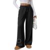 imageATHMILE Womens Wide Leg Sweatpants High Waisted Baggy Pants Fashion Teen Girl Drawstring Athletic JoggersFleeceblack