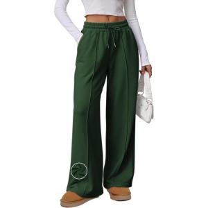 imageATHMILE Womens Wide Leg Sweatpants High Waisted Baggy Pants Fashion Teen Girl Drawstring Athletic JoggersFleecexmas Green