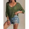 imageATHMILE Off The Shoulder Tops for Women Summer Crochet Hollow Out 34 Sleeve Pullover Sweater Beach Cover up Vacation ClothesArmy Green