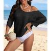 imageATHMILE Off The Shoulder Tops for Women Summer Crochet Hollow Out 34 Sleeve Pullover Sweater Beach Cover up Vacation ClothesBlack