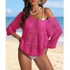 imageATHMILE Off The Shoulder Tops for Women Summer Crochet Hollow Out 34 Sleeve Pullover Sweater Beach Cover up Vacation ClothesRose Red