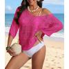imageATHMILE Off The Shoulder Tops for Women Summer Crochet Hollow Out 34 Sleeve Pullover Sweater Beach Cover up Vacation ClothesRose Red